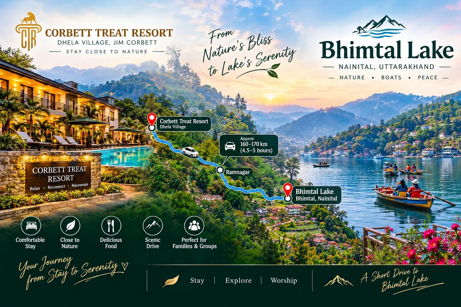 Bhimtal Lake panoramic view with the island restaurant in Uttarakhand