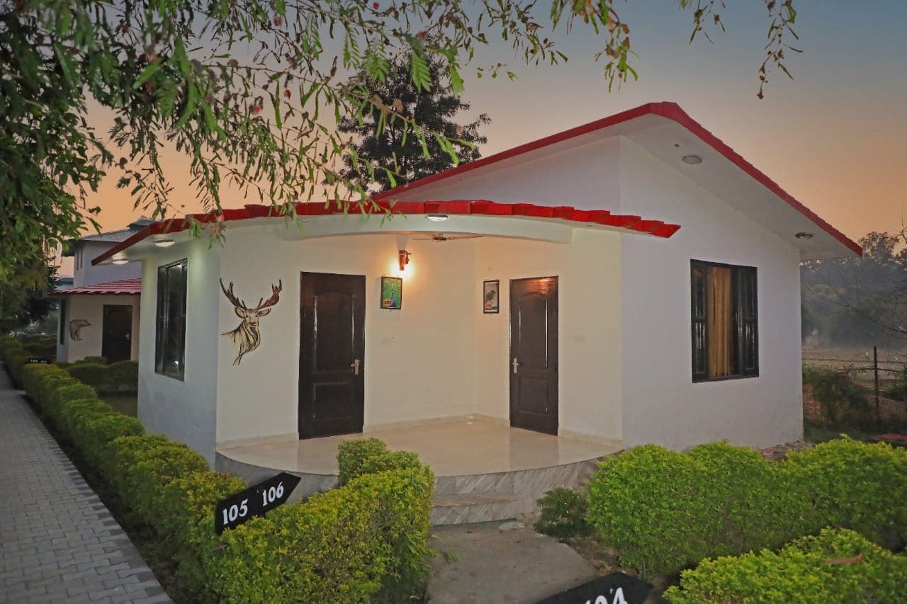 Corbett Treat Resort - Cottage Exterior at Dusk